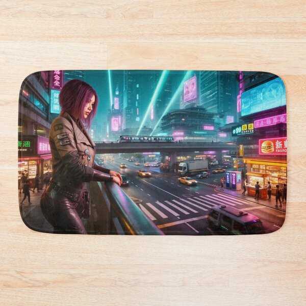 Item preview, Young lady looking at cyber city night life designed and sold by aykiradesigns.