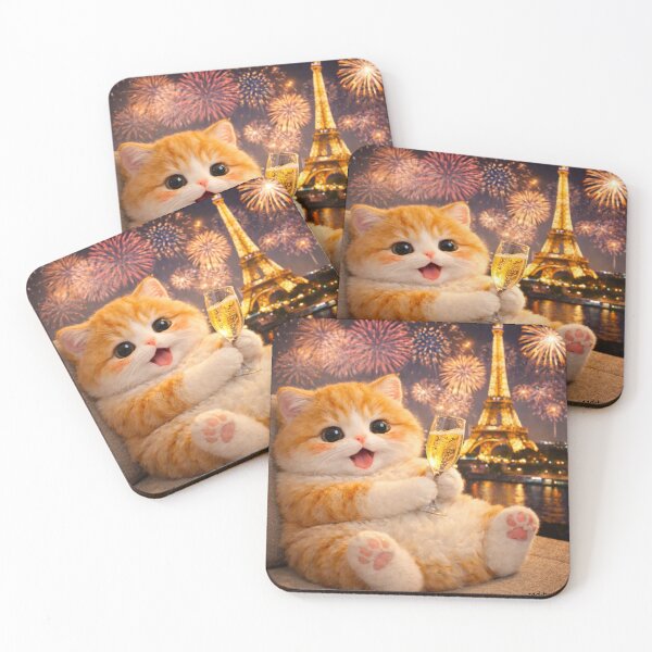 Item preview, Happy Cat Celebrating Near Eiffel Tower designed and sold by sad-but-cute studio.