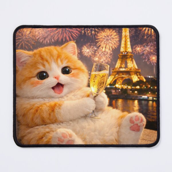 Item preview, Happy Cat Celebrating Near Eiffel Tower designed and sold by sad-but-cute studio.