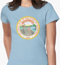 MINNESOTA STATE SEAL - POPULAR DISTRESSED STATE DESIGN WITH MINNESOTA STATE SEAL Women's Fitted T-Shirt