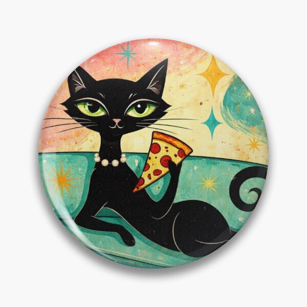 Artikelvorschau, Atomare schwarze Katze auf einem Sofa mit Pizza entworfen und verkauft von VFWChuck.
