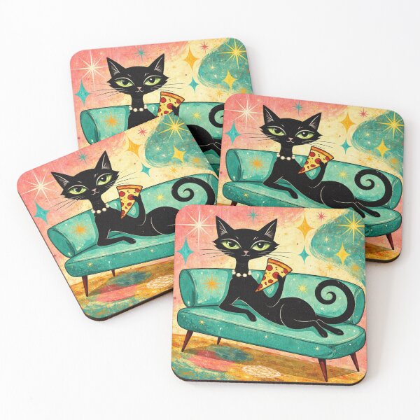 Item preview, Atomic Black Cat On A Couch With Pizza designed and sold by VFWChuck.