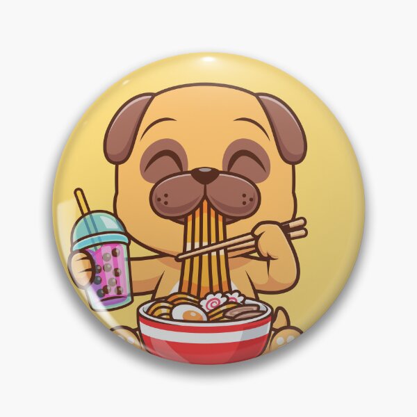Item preview, Cute Pug Dog Eating Ramen and Drinking Milk Tea Boba – Cartoon Vector Icon Illustration (Animal Theme) designed and sold by hjian8219.