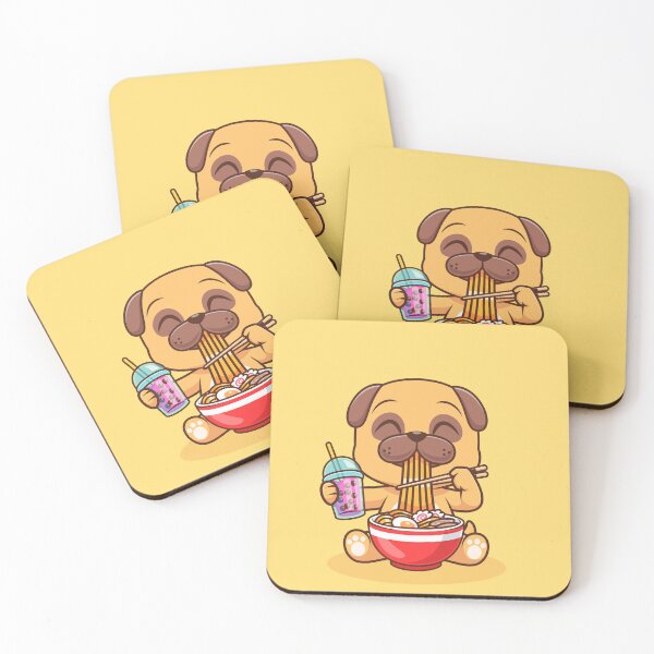 Item preview, Cute Pug Dog Eating Ramen and Drinking Milk Tea Boba – Cartoon Vector Icon Illustration (Animal Theme) designed and sold by hjian8219.