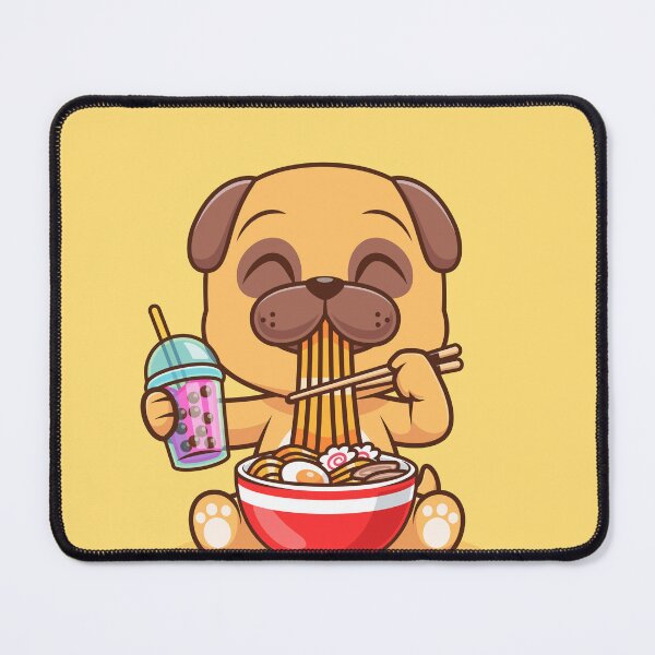 Item preview, Cute Pug Dog Eating Ramen and Drinking Milk Tea Boba – Cartoon Vector Icon Illustration (Animal Theme) designed and sold by hjian8219.