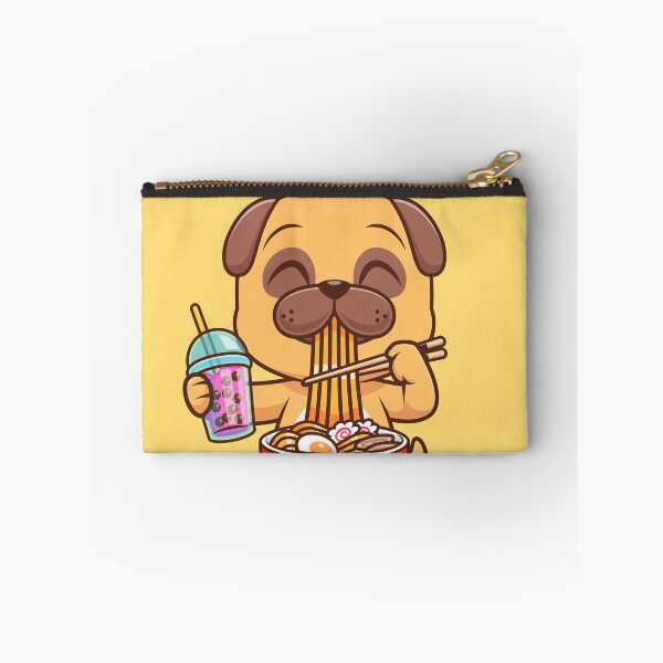 Item preview, Cute Pug Dog Eating Ramen and Drinking Milk Tea Boba – Cartoon Vector Icon Illustration (Animal Theme) designed and sold by hjian8219.