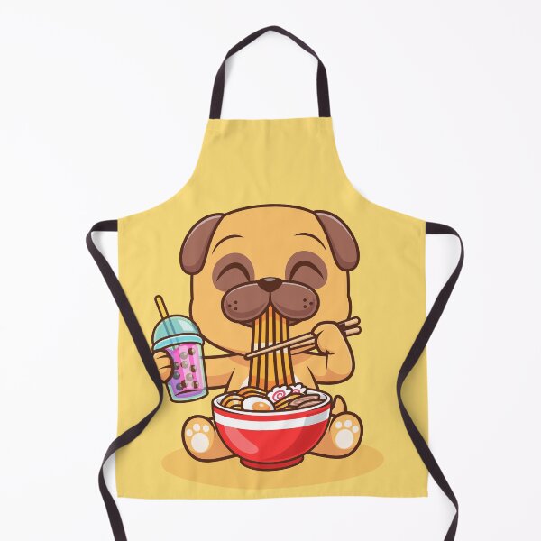 Item preview, Cute Pug Dog Eating Ramen and Drinking Milk Tea Boba – Cartoon Vector Icon Illustration (Animal Theme) designed and sold by hjian8219.