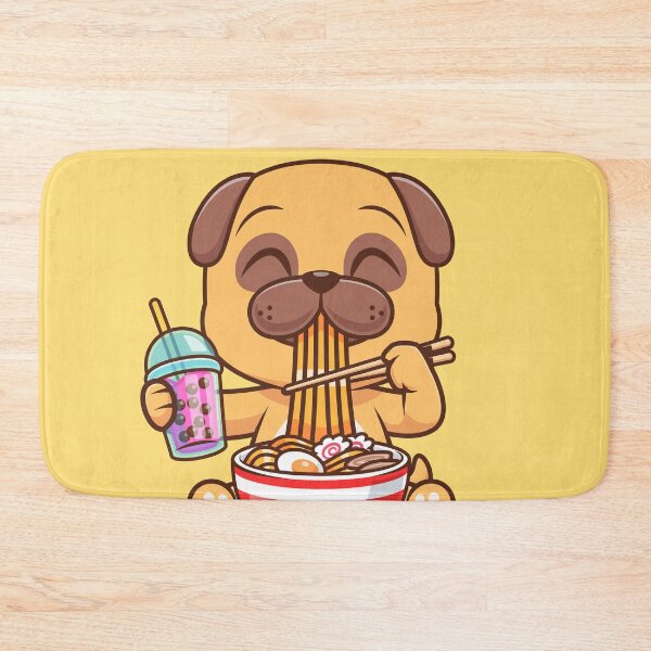 Item preview, Cute Pug Dog Eating Ramen and Drinking Milk Tea Boba – Cartoon Vector Icon Illustration (Animal Theme) designed and sold by hjian8219.