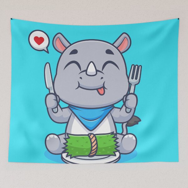 Item preview, Cute Rhino Eating Grass – Cartoon Vector Icon Illustration (Animal & Nature Theme) designed and sold by hjian8219.