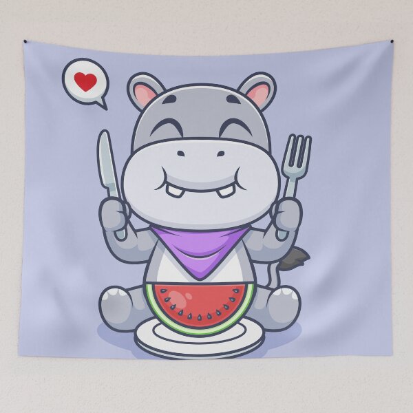 Item preview, Cute Hippo Eating Watermelon – Cartoon Vector Icon Illustration (Animal & Food Theme) designed and sold by hjian8219.