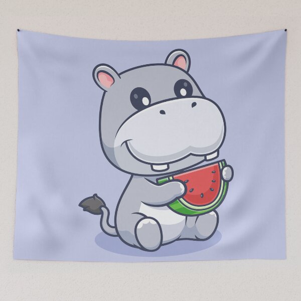 Item preview, Cute Hippo Eating Watermelon – Cartoon Vector Icon Illustration (Animal & Food Theme) designed and sold by hjian8219.