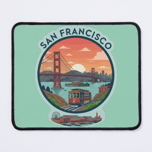 Item preview, San Francisco Landmarks Retro Sunset Badge designed and sold by Pixel & Beyond.