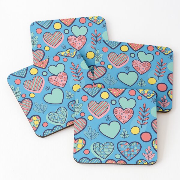 Item preview, Colorful Doodle Heart Pattern on Bright Blue designed and sold by GamerGearTees.