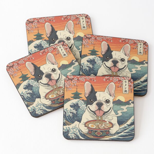 Item preview, The Great Wave of Ramen: Black and White French Bulldog Ukiyo-e designed and sold by Frenchies N' Friends.