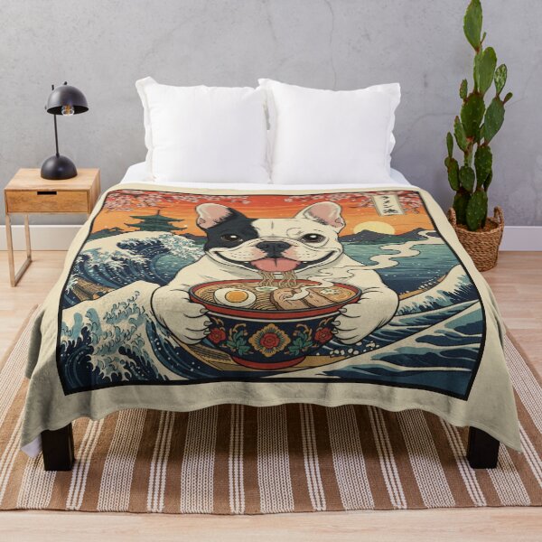 Item preview, The Great Wave of Ramen: Black and White French Bulldog Ukiyo-e designed and sold by Frenchies N' Friends.