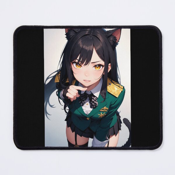 Item preview, Nishisaki Kamegisa Cat Girl Art – Black Haired Anime Neko in Green Uniform designed and sold by iloveanimechibi.
