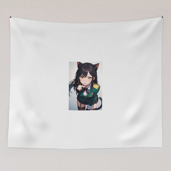 Item preview, Nishisaki Kamegisa Cat Girl Art – Black Haired Anime Neko in Green Uniform designed and sold by iloveanimechibi.