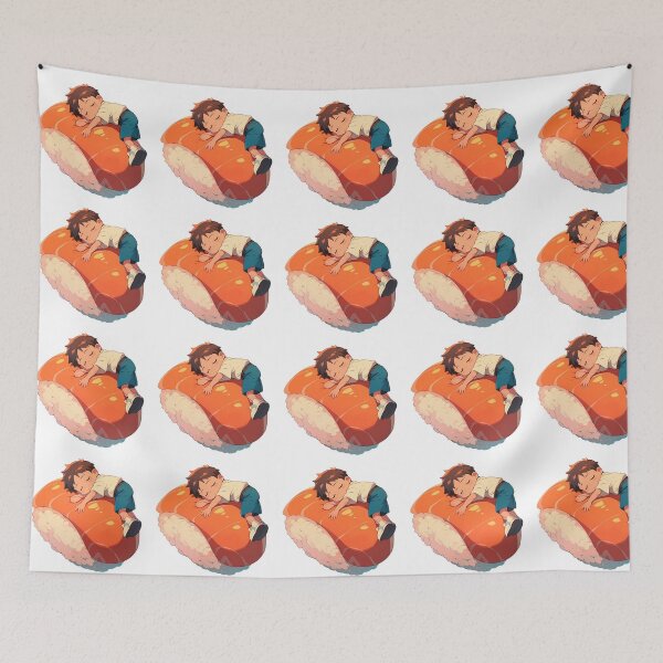 Item preview, Shinji Ikari Sleeping On Salmon Sushi Kawaii Chibi Neon Genesis Evangelion Anime designed and sold by CarlosBender.