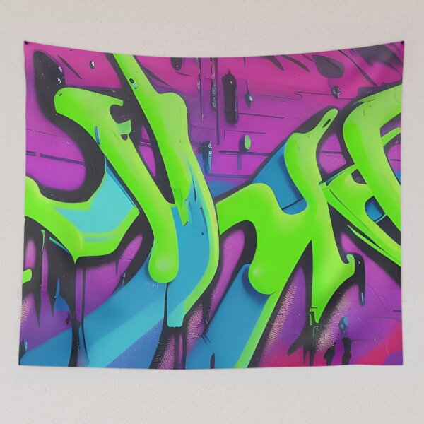 Item preview, Neon Lime Green Graffiti - 90s Nostalgia Skater Room Decor | 010 designed and sold by City Graffix Design Co..