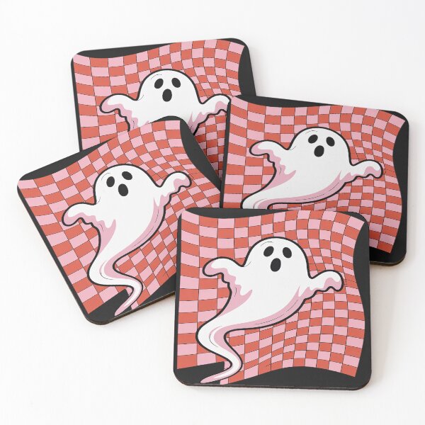 Item preview, Cute Retro Checkered Ghost Halloween Spooky Pink Red designed and sold by tkhrbika.