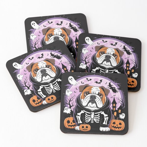 Item preview, English Bulldog Skeleton Costume Halloween Witch Pumpkin designed and sold by BlueCreator-inc.
