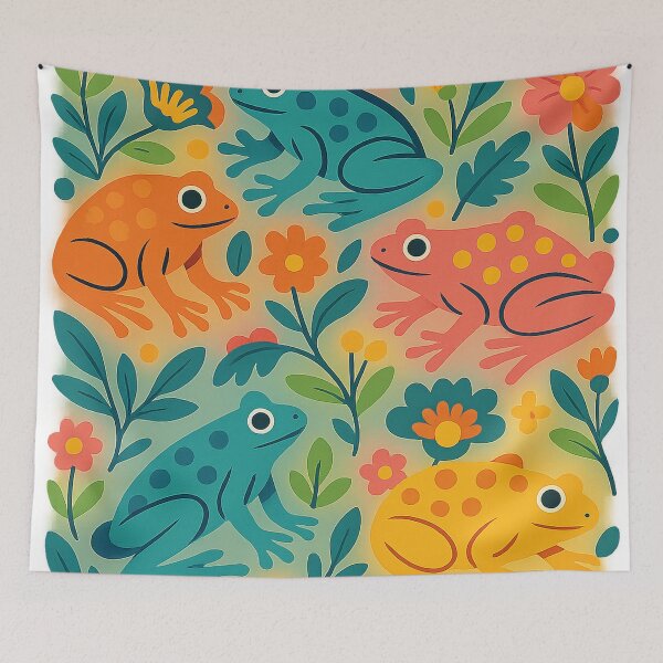 Item preview, Colorful Frogs in Whimsical Floral Garden designed and sold by chromatalove.