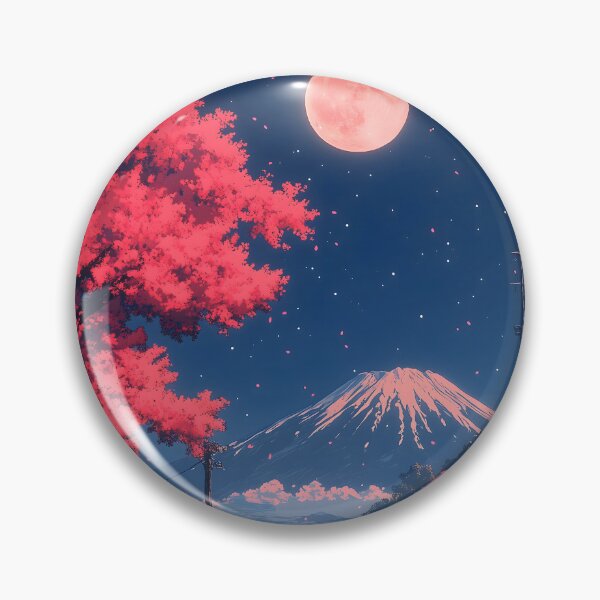 Item preview, Japanese Landscape Moonlit Village Mount Fuji Night designed and sold by mildaclairmo.
