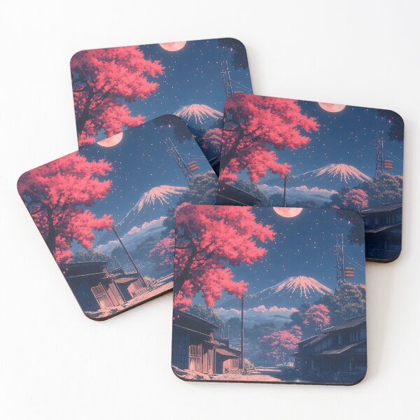 Item preview, Japanese Landscape Moonlit Village Mount Fuji Night designed and sold by mildaclairmo.