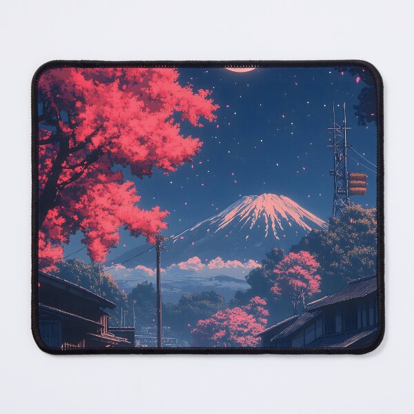 Item preview, Japanese Landscape Moonlit Village Mount Fuji Night designed and sold by mildaclairmo.