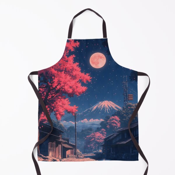 Item preview, Japanese Landscape Moonlit Village Mount Fuji Night designed and sold by mildaclairmo.