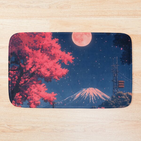 Item preview, Japanese Landscape Moonlit Village Mount Fuji Night designed and sold by mildaclairmo.