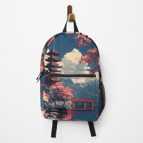 Item preview, Japanese Landscape Pagoda Bridge Tranquil Lake Reflection designed and sold by mildaclairmo.