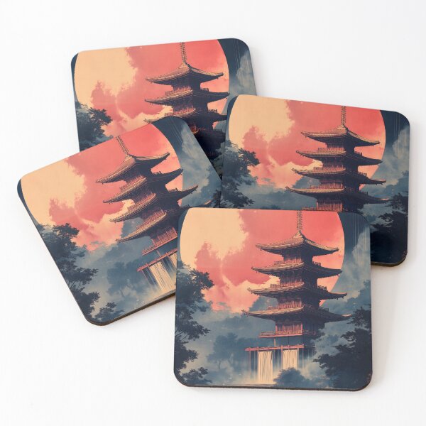 Item preview, Japanese Landscape Pagoda Moon Waterfall Sanctuary designed and sold by mildaclairmo.
