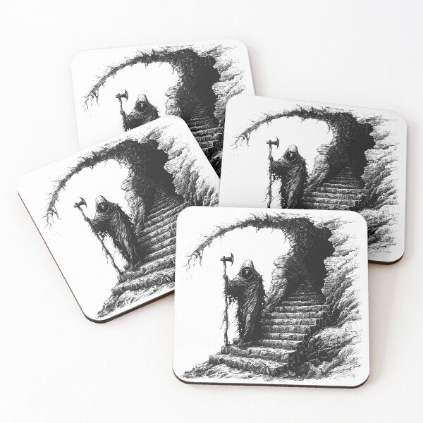 Item preview, Grim Reaper at the Stone Staircase – Gothic Horror Illustration designed and sold by inkoutninja.