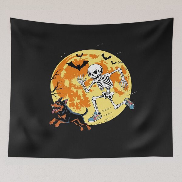 Item preview, Halloween Dog Skeleton Chasing Dog Halloween Rottweiler designed and sold by trinfhri.