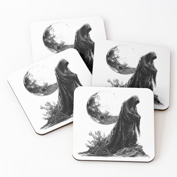 Item preview, Hooded Reaper Beneath the Full Moon – Dark Gothic Night Art designed and sold by inkoutninja.