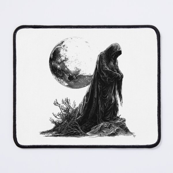 Item preview, Hooded Reaper Beneath the Full Moon – Dark Gothic Night Art designed and sold by inkoutninja.