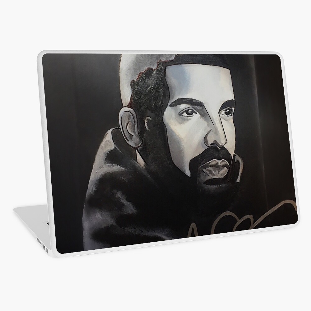 drake,scorpion,album cover,album art,painting,fan art,original,wall art ,shirt,ovo,owl,toronto,aubrey graham,rap,hiphop,rapper,art,black and  white,keke do you love me,in my feelings Laptop Skin for Sale by  spacesbydee