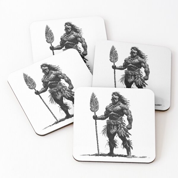 Item preview, Tribal Warrior with Spear – Mythic Fantasy Ink Illustration designed and sold by inkoutninja.