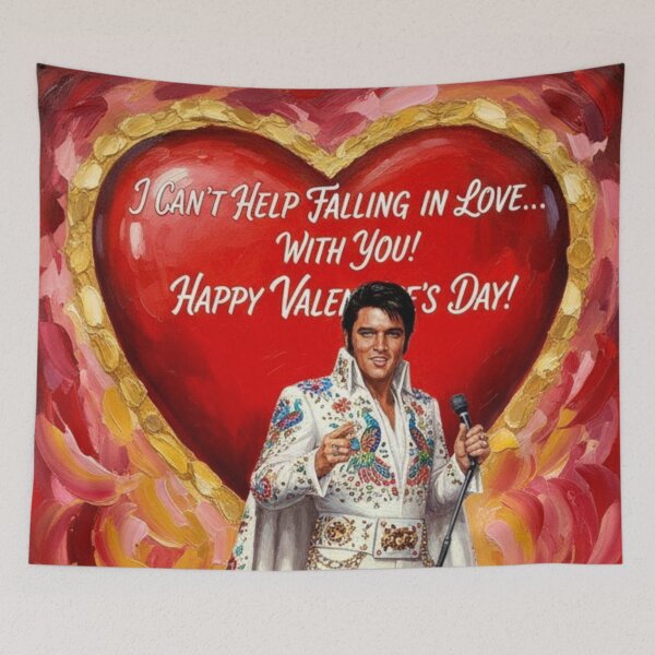Item preview, Elvis Presley Valentine Art – "Can't Help Falling In Love" Peacock Jumpsuit Oil Painting designed and sold by Art's Diner.