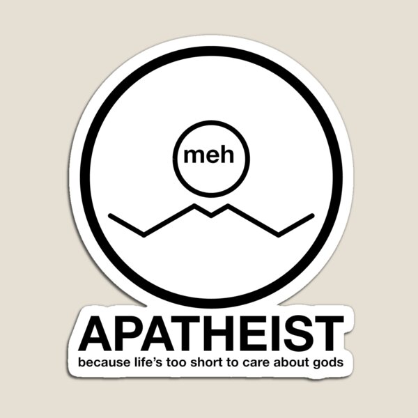 Item preview, Apatheist Meh Because Life's Too Short to Care About Gods Atheist Rationalist Symbol Black Text designed and sold by MathWare MathClips.