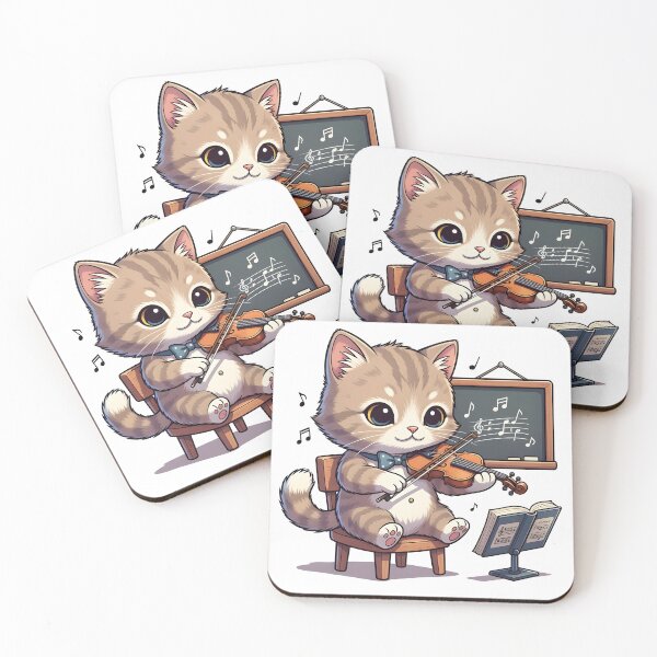 Item preview, school subject music A cute cartoon cat playing a violin in a classroom designed and sold by Uglyandcute.