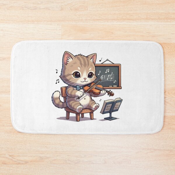 Item preview, school subject music A cute cartoon cat playing a violin in a classroom designed and sold by Uglyandcute.