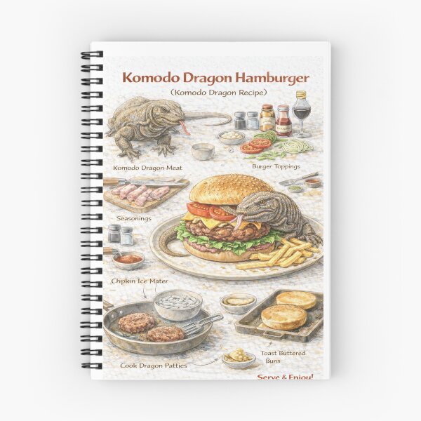 Item preview, Komodo Dragon Hamburger Recipe Shirt – Hand-Drawn Diagram Tee, Minimalist Food Illustration designed and sold by fishnsteve.
