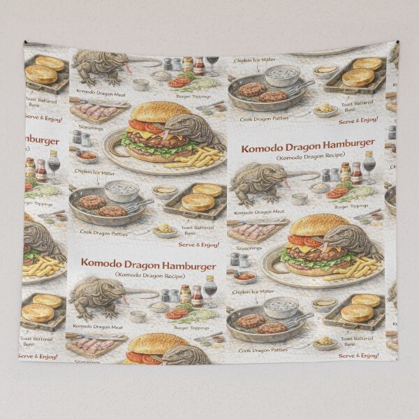 Item preview, Komodo Dragon Hamburger Recipe Shirt – Hand-Drawn Diagram Tee, Minimalist Food Illustration designed and sold by fishnsteve.