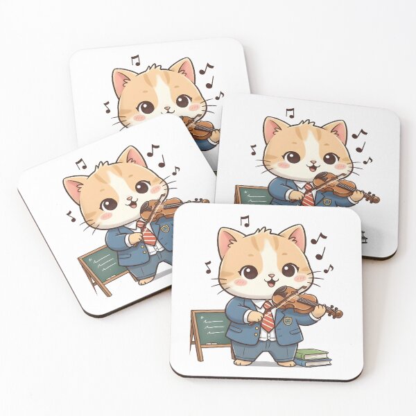 Item preview, school subject music A cute cartoon cat playing a violin in a classroom designed and sold by Uglyandcute.