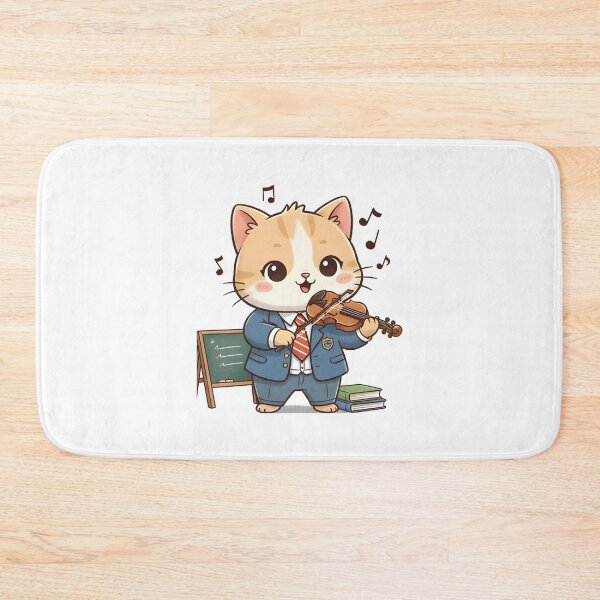 Item preview, school subject music A cute cartoon cat playing a violin in a classroom designed and sold by Uglyandcute.