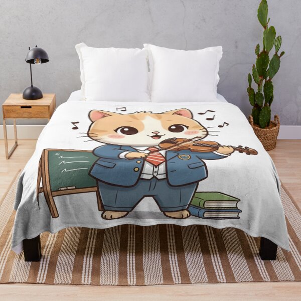 Item preview, school subject music A cute cartoon cat playing a violin in a classroom designed and sold by Uglyandcute.
