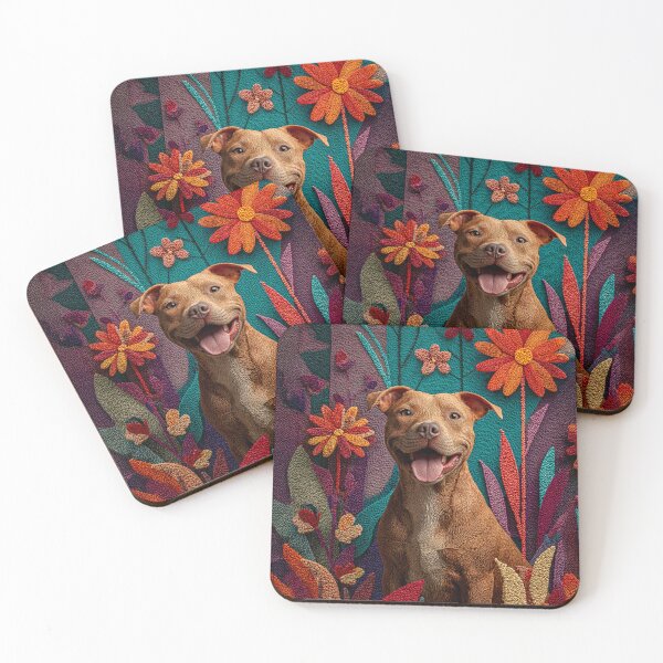 Item preview, Happy Pitbull in a Floral Garden - Embroidery Style Digital Art designed and sold by skibreck.