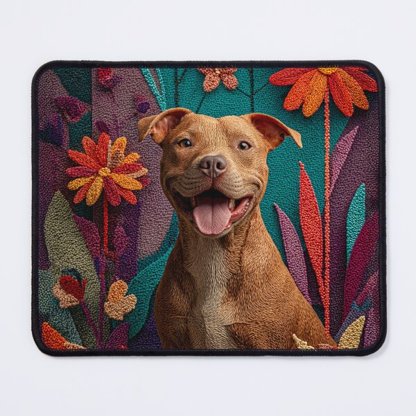 Item preview, Happy Pitbull in a Floral Garden - Embroidery Style Digital Art designed and sold by skibreck.